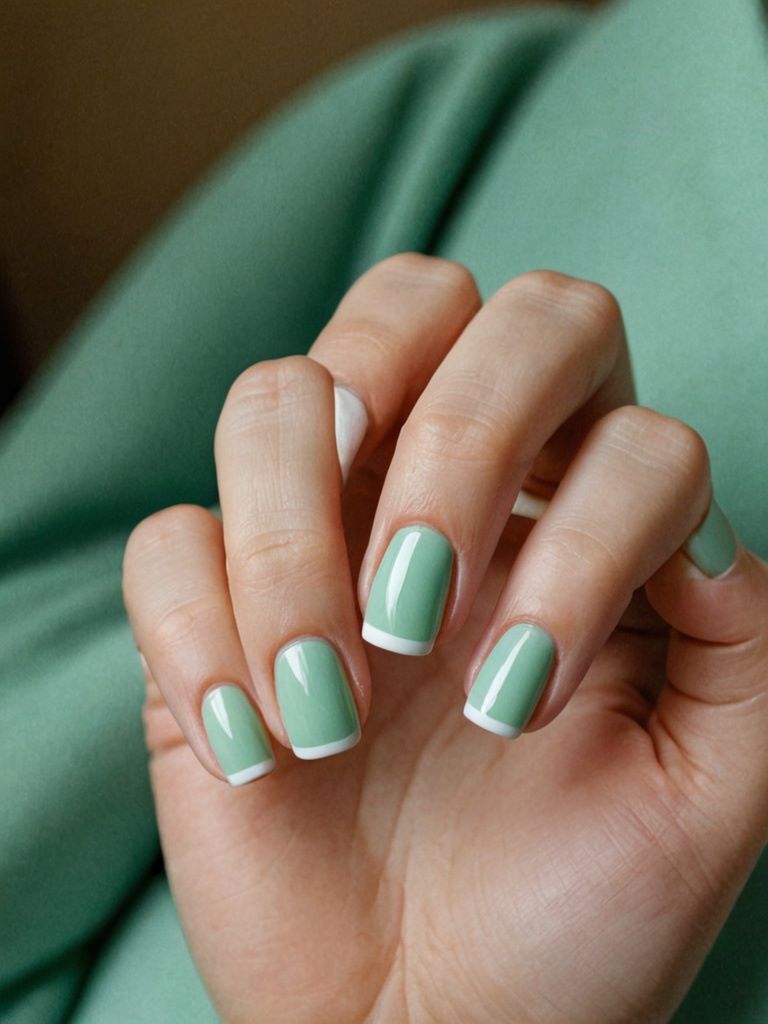 Minzgrüne Nägel mit weißem French-Tip.